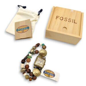 VTG Fossil SW-6601 Beaded Stretch Watch Globe Locket Boho 1993 NWT Boxed